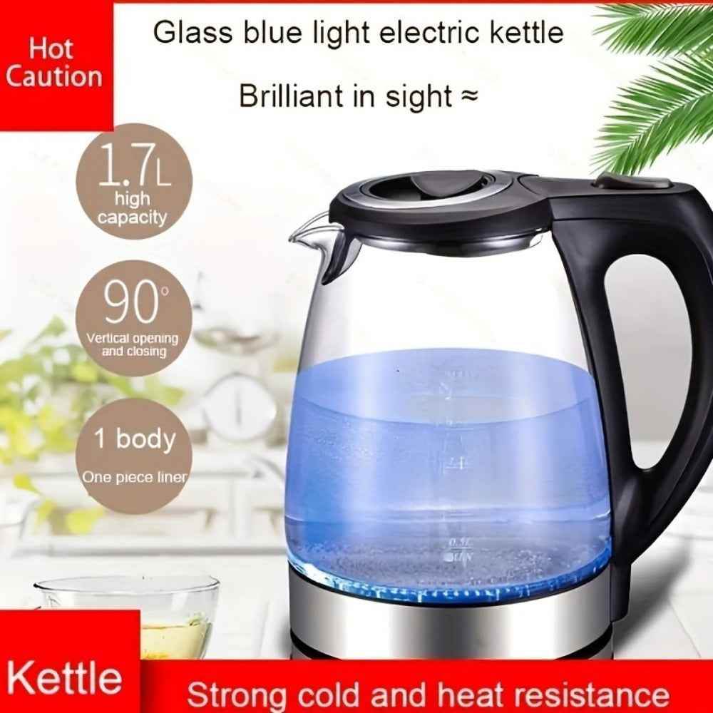 Electric Kettle with Stainless Steel Filter, 1.7L Glass Tea Kettle & Hot Water Boiler, 1200W, Wide Opening, Black - Flowly Home