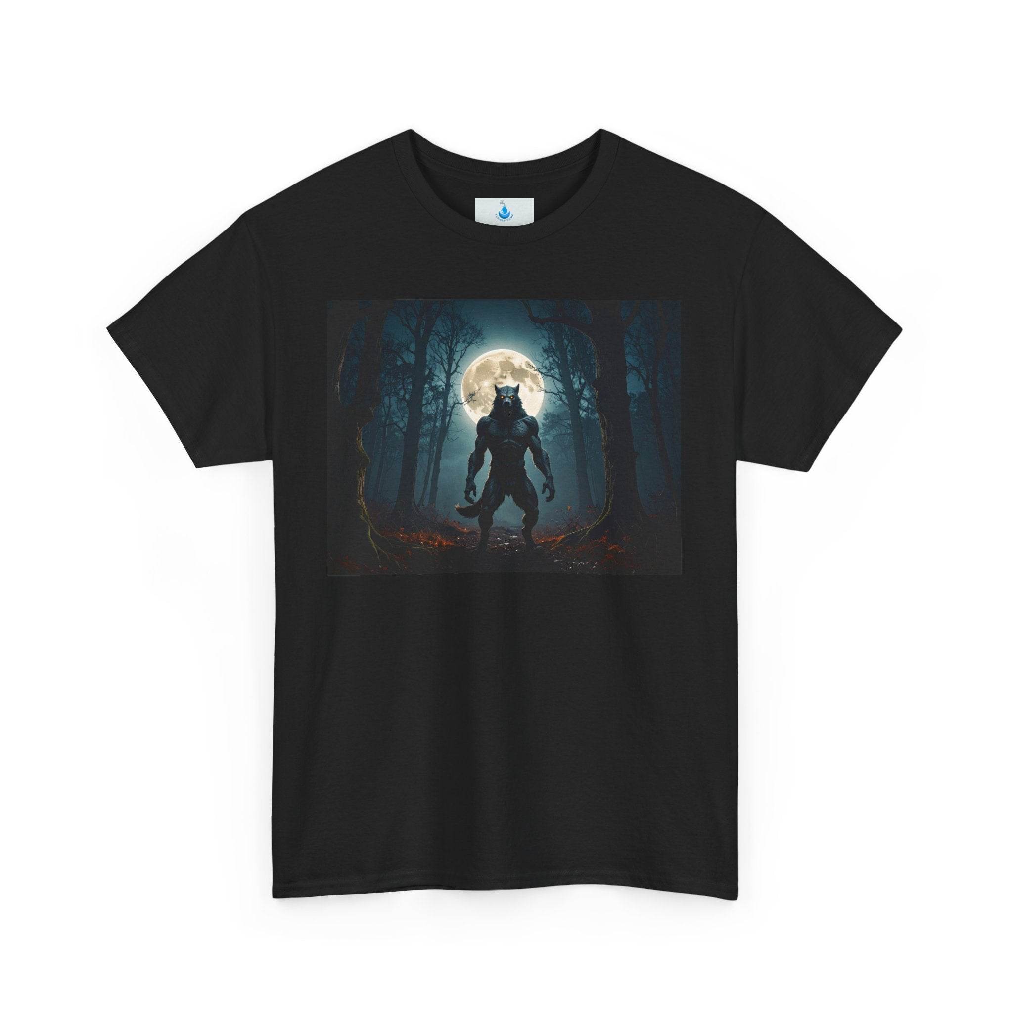 Moonlit Wolf Unisex Heavy Cotton Tee - Dark Forest Graphic T-Shirt, Perfect for Halloween, Gifts for Nature Lovers, Casual Wear, [...] - Flowly Home