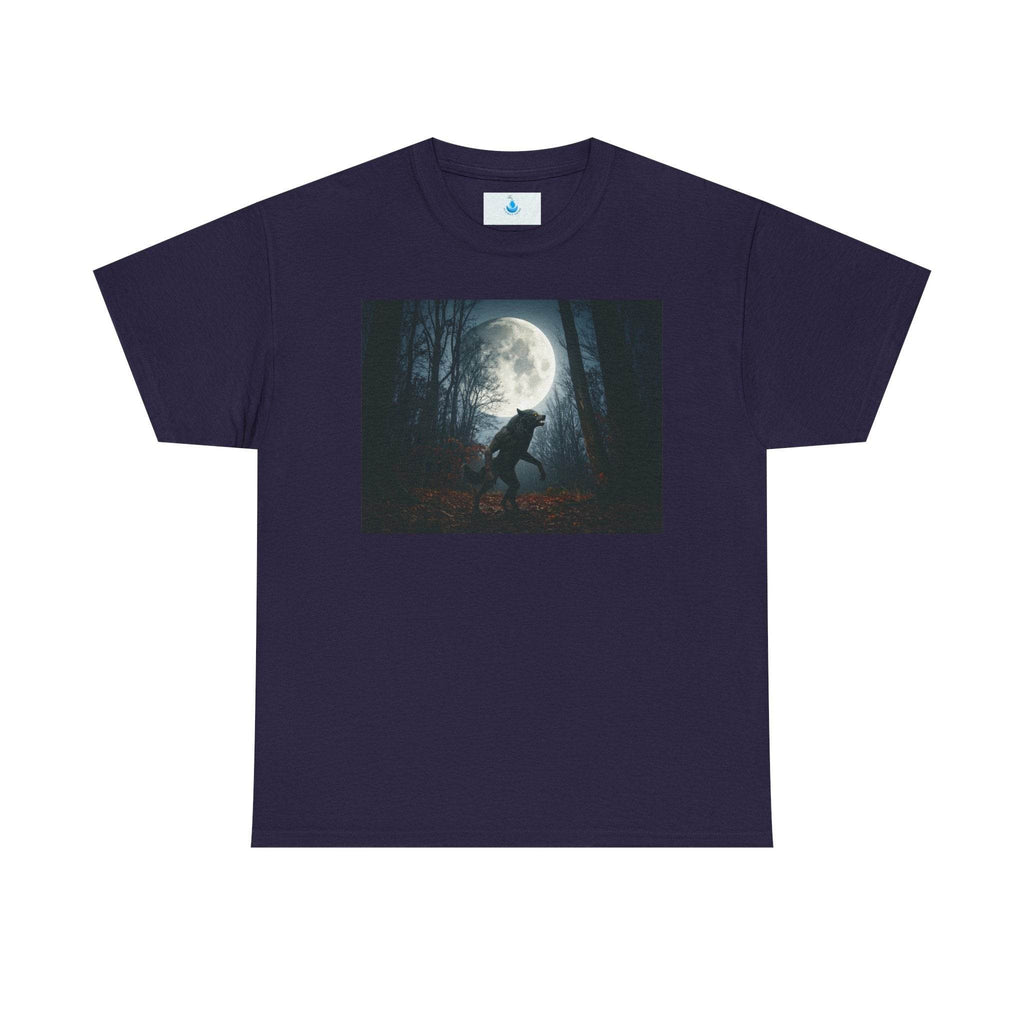 Moody Wolf Moon Unisex Heavy Cotton Tee, Graphic Tee, Nature Lover Shirt, Gift for Friends, Casual Outfit, Halloween Clothing - Flowly Home