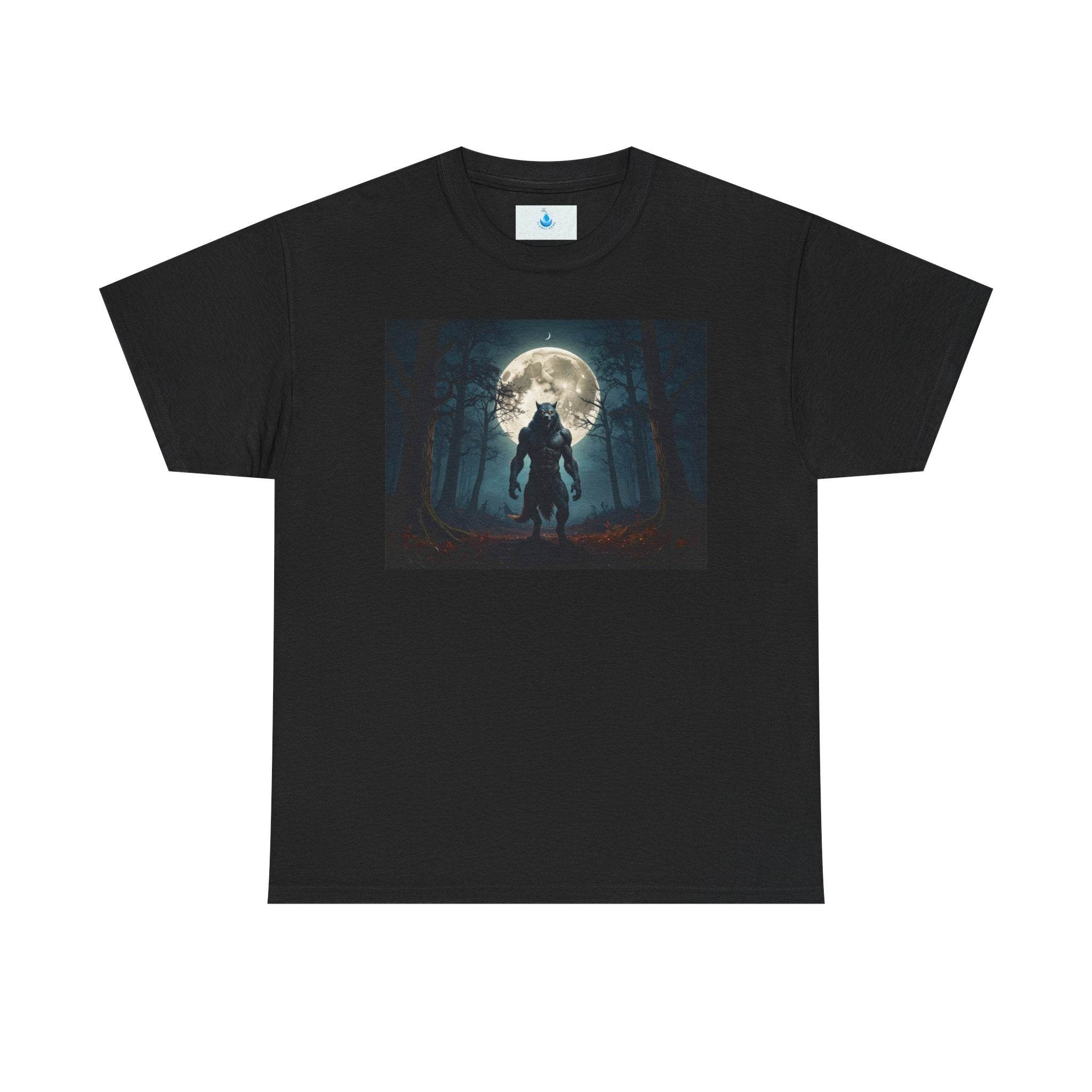 Moonlit Wolf Unisex Heavy Cotton Tee, Graphic Shirt, Nature Lover Gift, Animal Tee, Night Sky Apparel, Halloween Top - Flowly Home