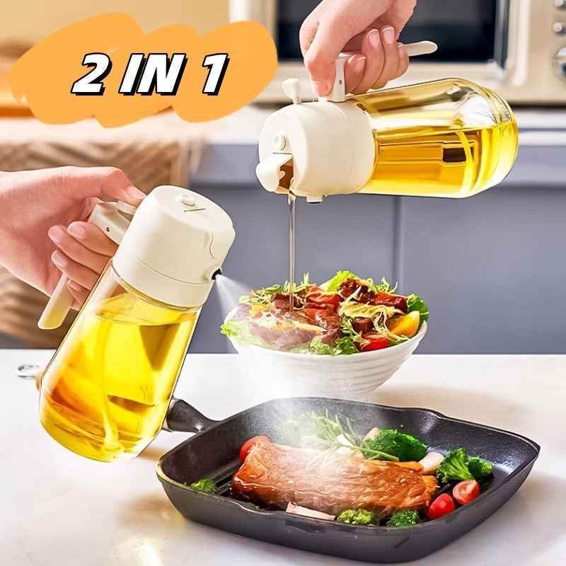 470ML Olive Oil Sprayer Dispenser For Cooking BBQ 2 In 1 Glass Oil Vinegar Soy Sauce Spray Kitchen Oil Bottle For Air Fryer - Flowly Home