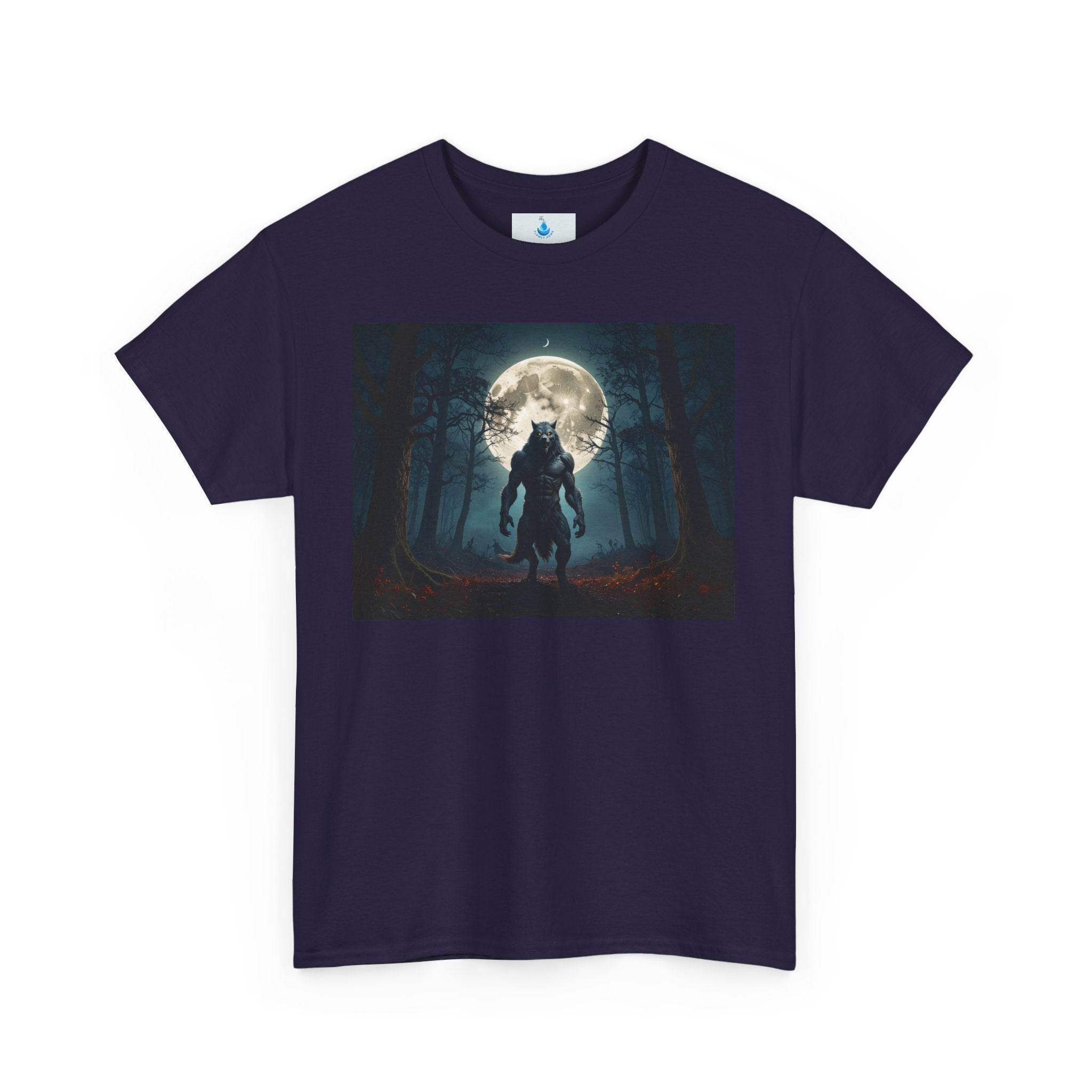 Moonlit Wolf Unisex Heavy Cotton Tee, Graphic Shirt, Nature Lover Gift, Animal Tee, Night Sky Apparel, Halloween Top - Flowly Home