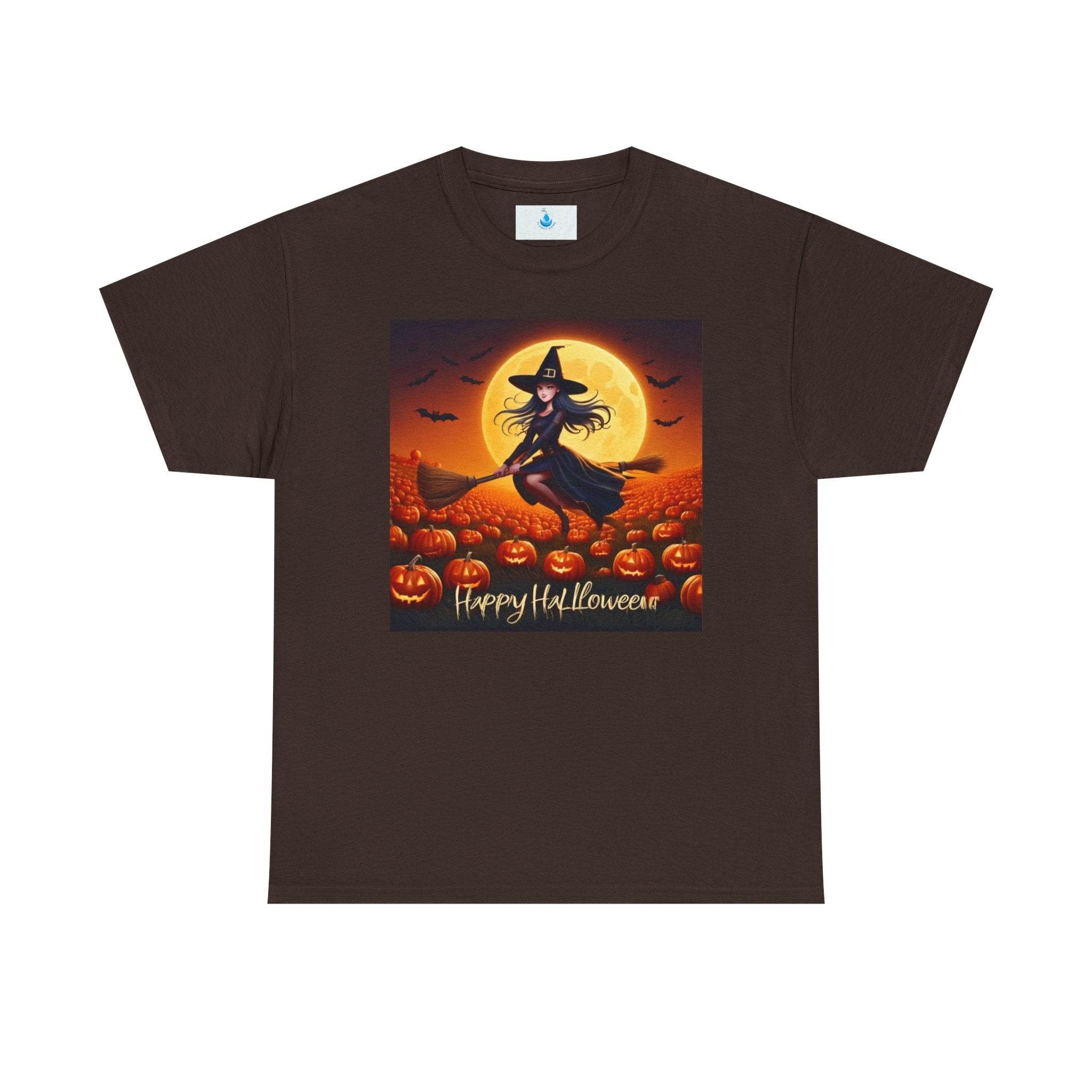 Halloween Witch Tee, Unisex Heavy Cotton Shirt, Perfect for Fall Celebrations, Spooky Season Apparel, Halloween Costume Top, Pumpkin [...] - Flowly Home