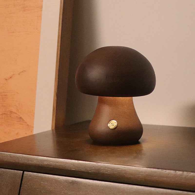 INS Wooden Mushroom LED Night Light with Touch Switch - Cute Bedside Table Lamp for Children's Room and Home Decor
