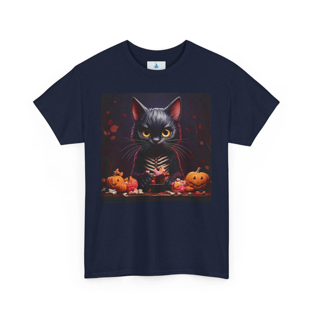 Halloween Cat Graphic Tee, Unisex Heavy Cotton Shirt, Spooky Apparel, Trick or Treat Shirt, Autumn Fashion, Halloween Costume Top - Flowly Home