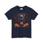 Halloween Cat Graphic Tee, Unisex Heavy Cotton Shirt, Spooky Apparel, Trick or Treat Shirt, Autumn Fashion, Halloween Costume Top - Flowly Home