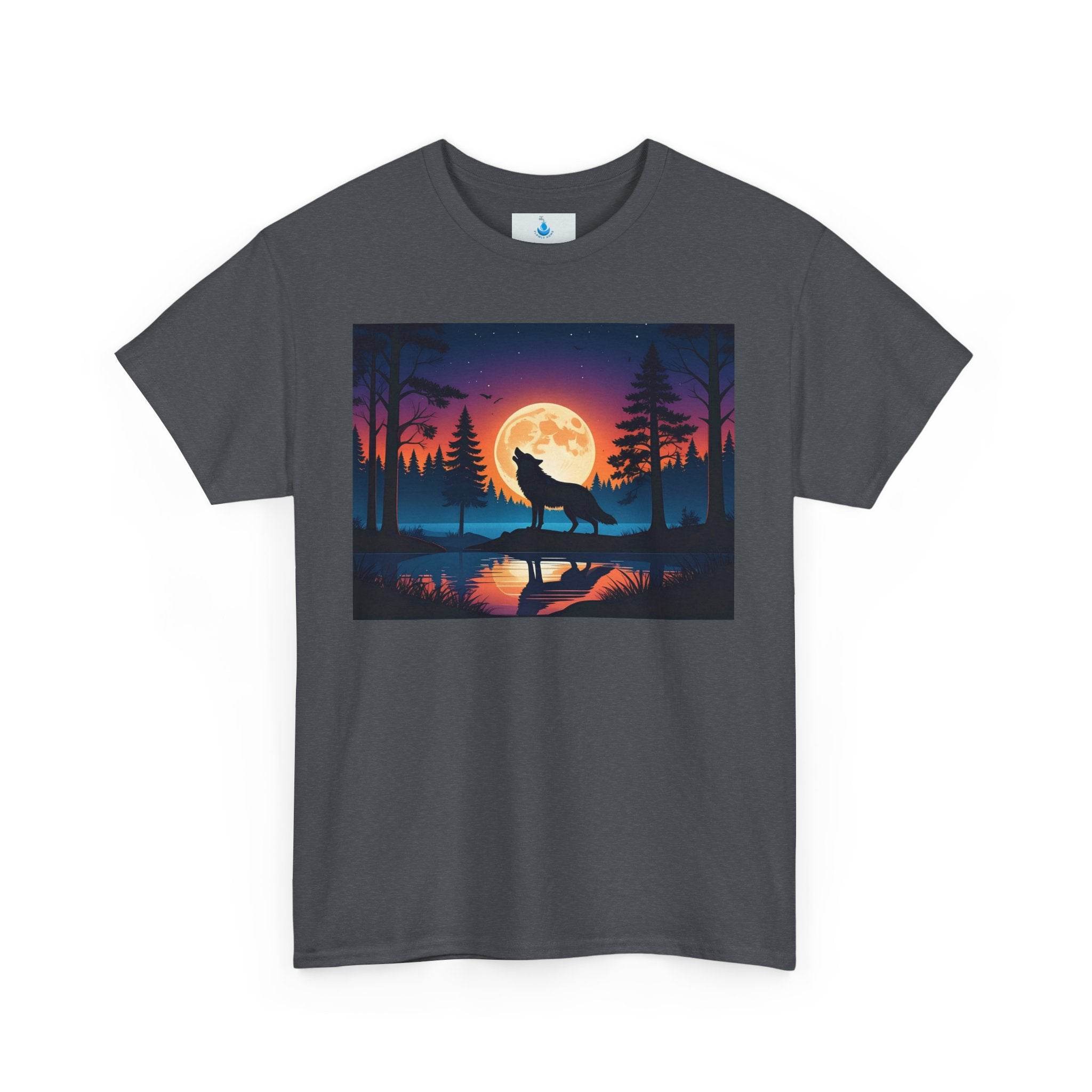 Moonlit Wolf T-Shirt | Unisex Heavy Cotton Tee for Nature Lovers, Eco-Friendly Gift, Outdoor Adventure, Animal Lover Wear, Festival Attire - Flowly Home