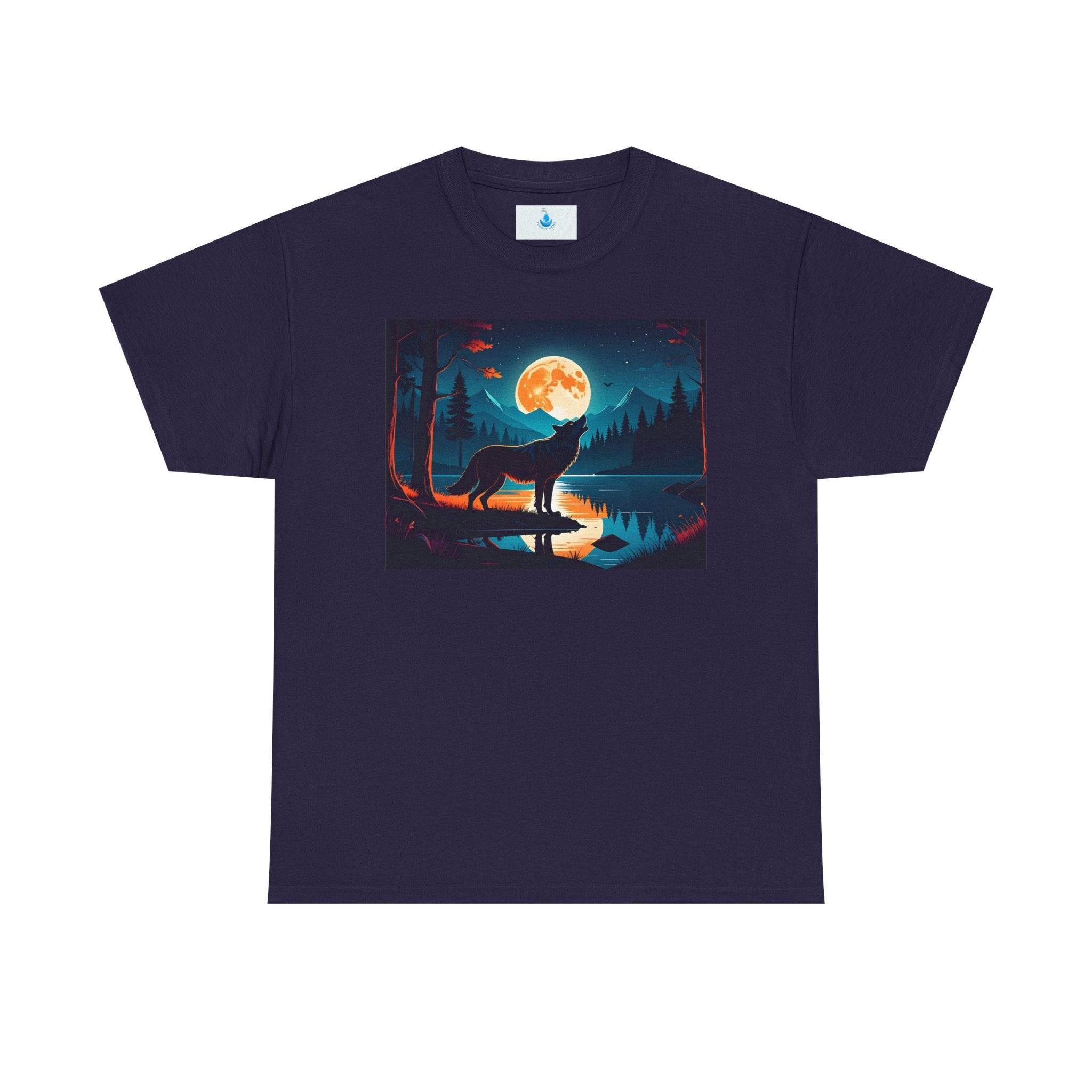 Moonlit Wolf Unisex Heavy Cotton Tee | Nature Lover Shirt, Gift for Animal Lovers, Graphic Tee, Camping Apparel, Outdoor Wear - Flowly Home