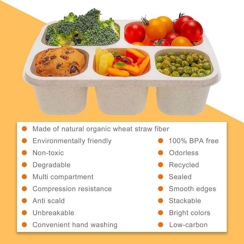 Bento Box Lunch Containers - 4 Pack 5-Compartment Meal Prep Containers for Adults and Kids, Reusable Food Storage Snack Containers with Lids for School, Work, and Travel - Flowly Home