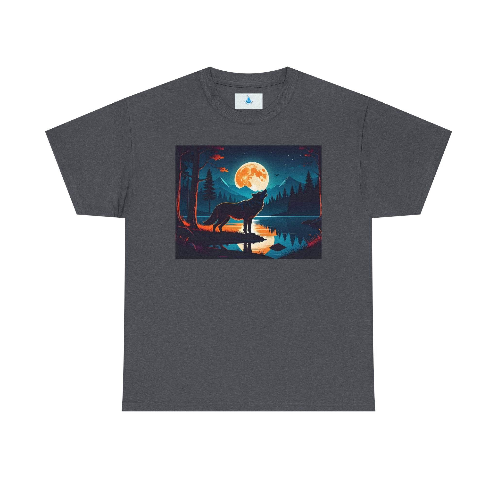 Moonlit Wolf Unisex Heavy Cotton Tee | Nature Lover Shirt, Gift for Animal Lovers, Graphic Tee, Camping Apparel, Outdoor Wear - Flowly Home