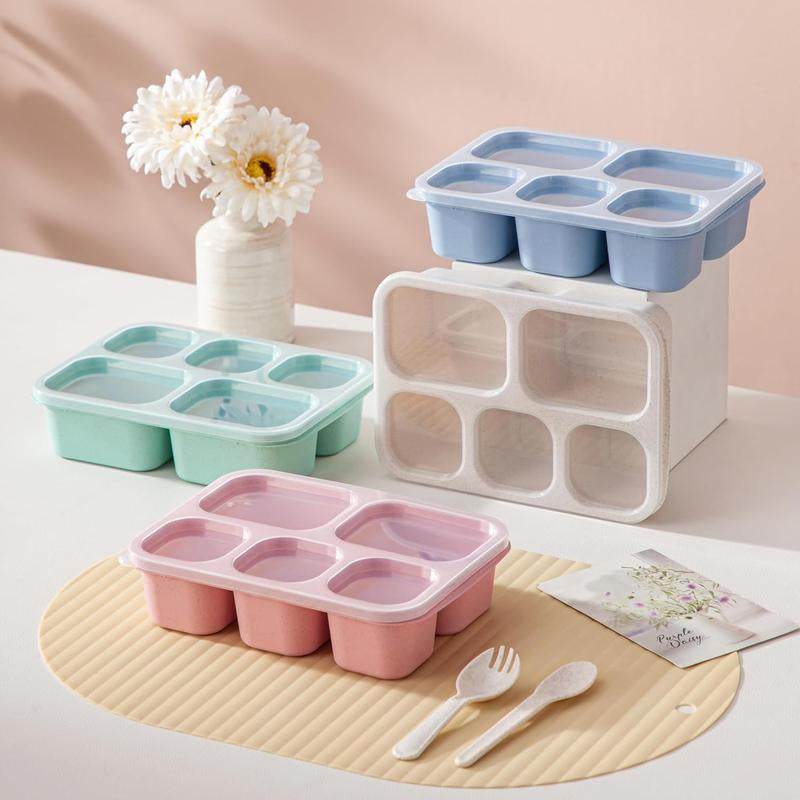 Bento Box Lunch Containers - 4 Pack 5-Compartment Meal Prep Containers for Adults and Kids, Reusable Food Storage Snack Containers with Lids for School, Work, and Travel - Flowly Home