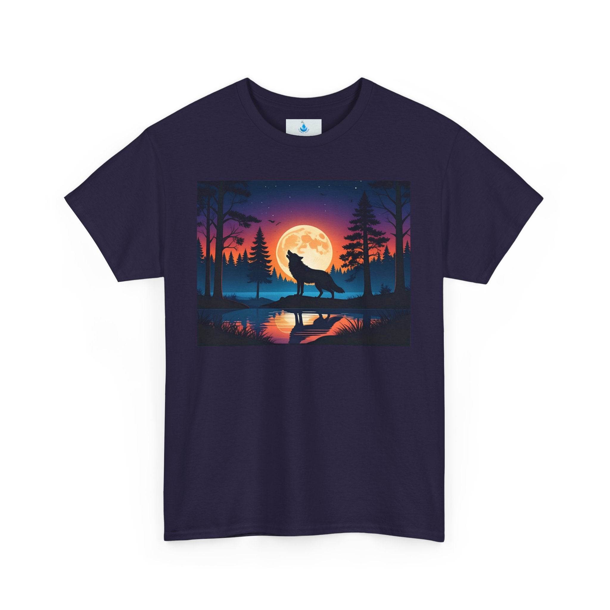 Moonlit Wolf T-Shirt | Unisex Heavy Cotton Tee for Nature Lovers, Eco-Friendly Gift, Outdoor Adventure, Animal Lover Wear, Festival Attire - Flowly Home