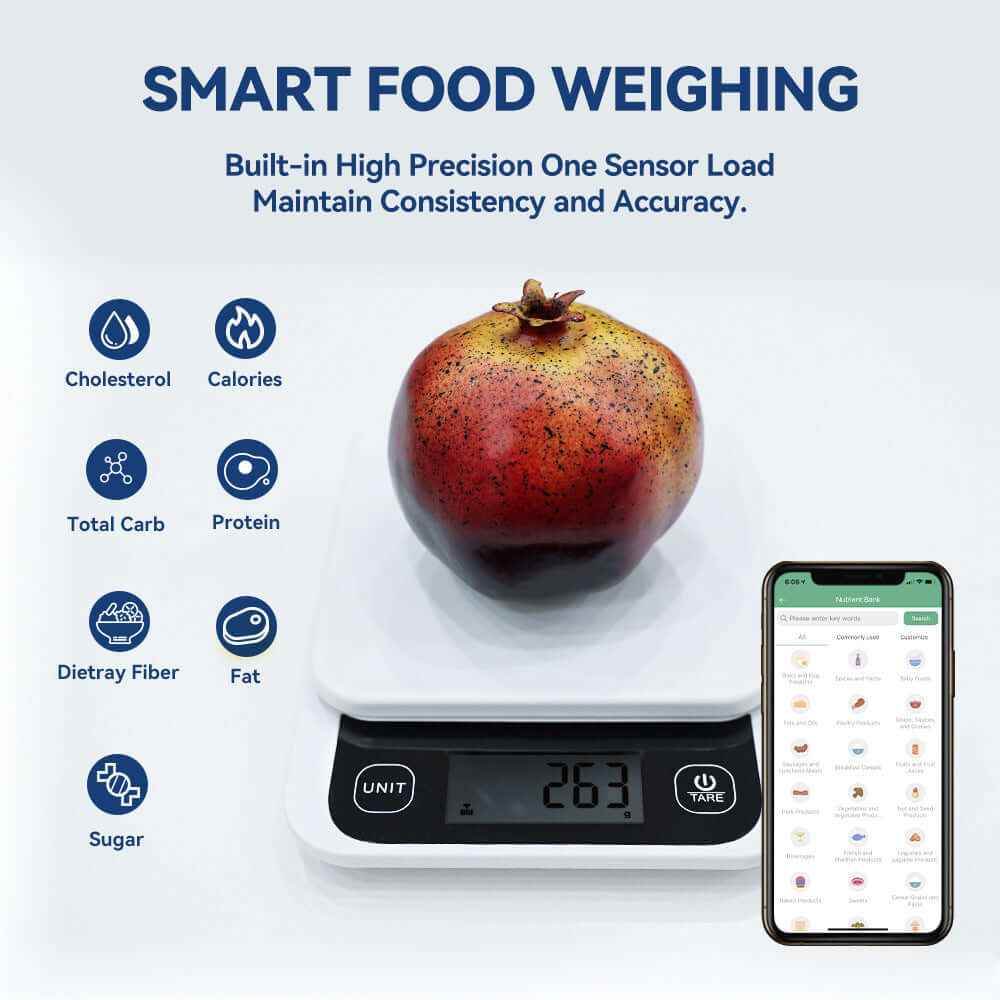 Smart Nutrition Scale Digital Kitchen Scale with Nutrition Calculator APP for Cooking and Baking - Flowly Home