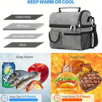 Insulated Lunch Bag - Large Grey Tote with 2 Compartments, Shoulder Straps, Leak-Proof Design - Reusable for Men, Women, and Adults - Ideal for Office, School, and Picnics - Flowly Home