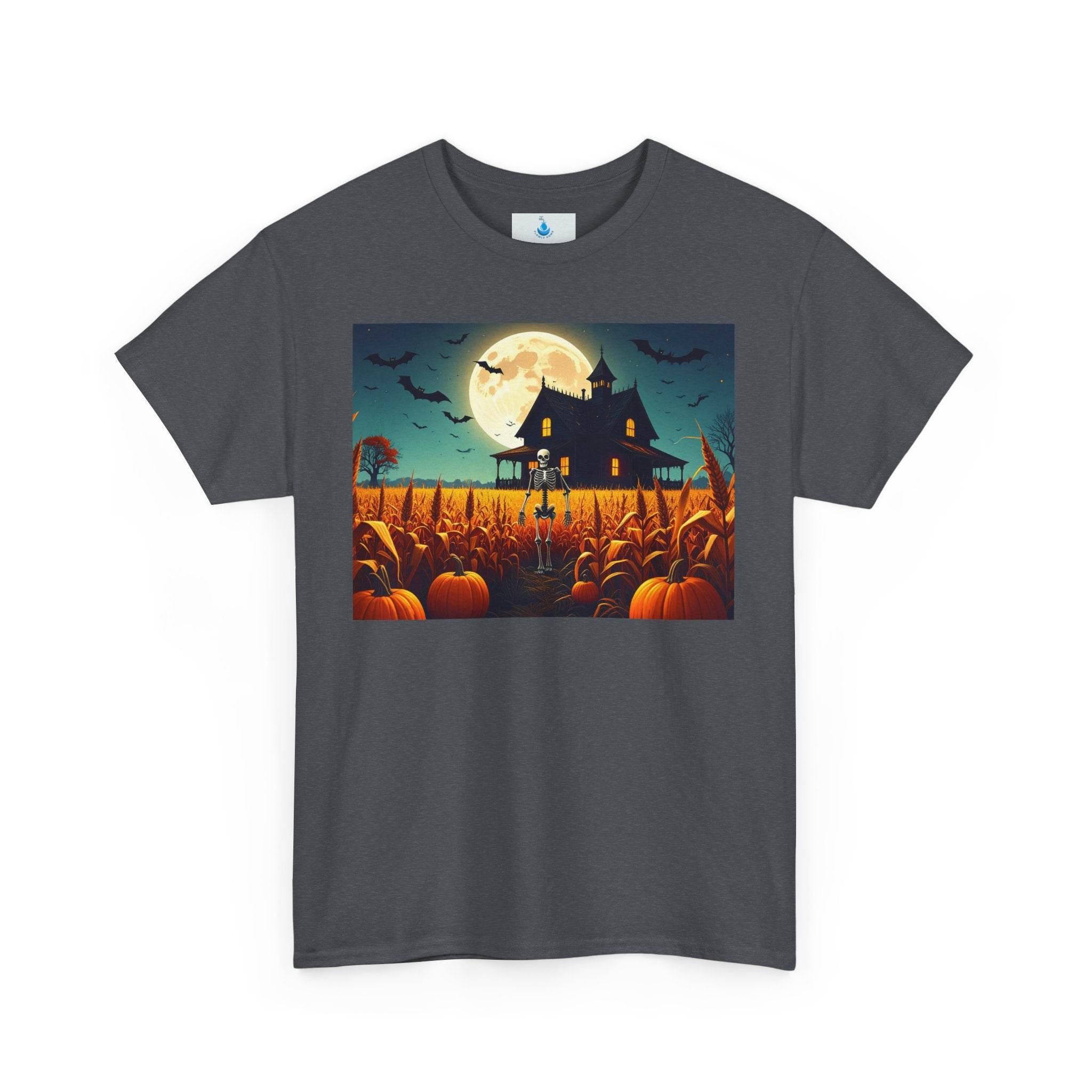 Halloween Pumpkin House Tee, Unisex Heavy Cotton Tee, Spooky Shirt, Fall Fashion Tee, Halloween Costume Tee, Pumpkin Patch Shirt - Flowly Home