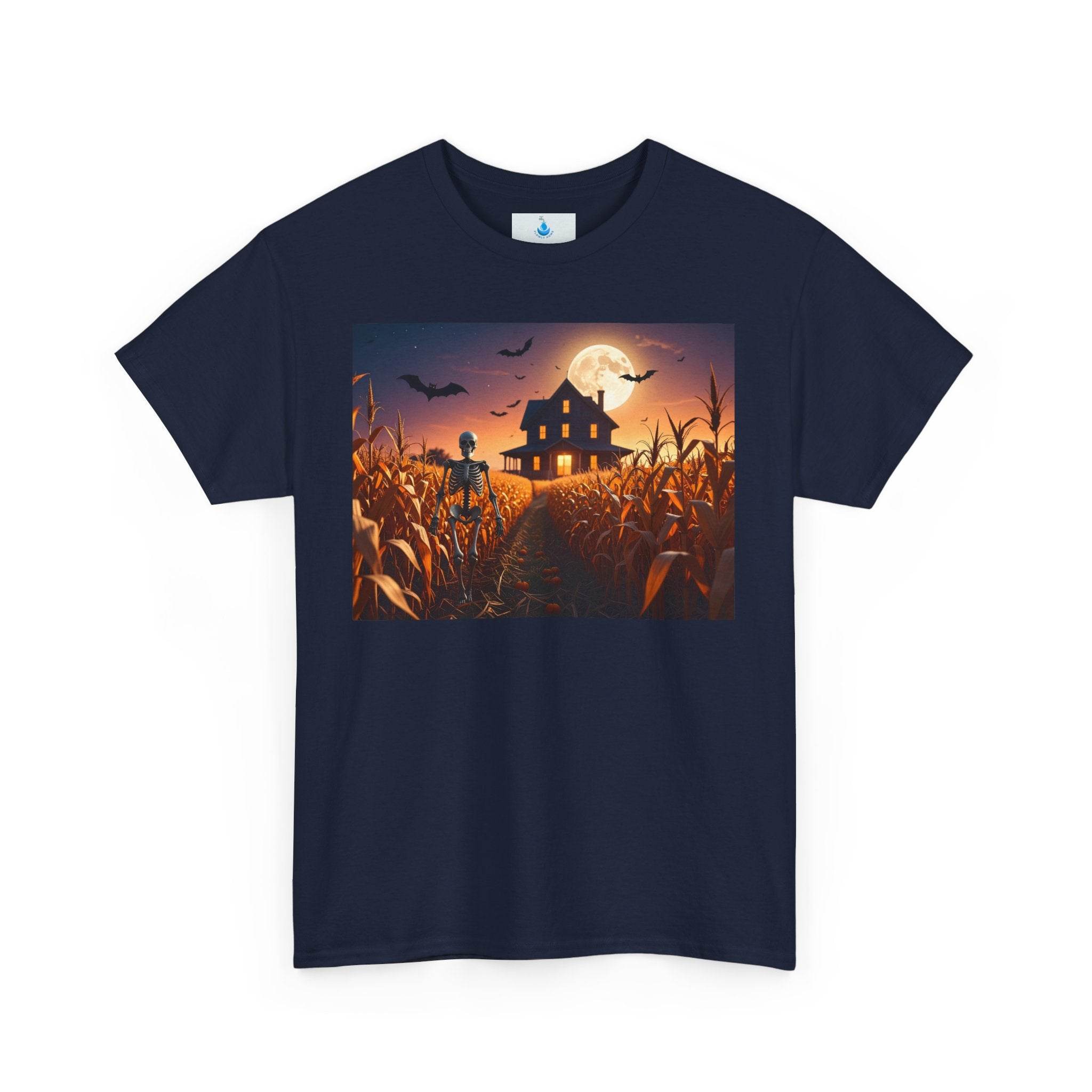 Halloween Scarecrow Tee, Spooky T-Shirt for Fall, Unisex Heavy Cotton Shirt, Harvest Season Apparel, Halloween Party Outfit - Flowly Home