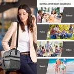 Insulated Lunch Bag - Large Grey Tote with 2 Compartments, Shoulder Straps, Leak-Proof Design - Reusable for Men, Women, and Adults - Ideal for Office, School, and Picnics - Flowly Home