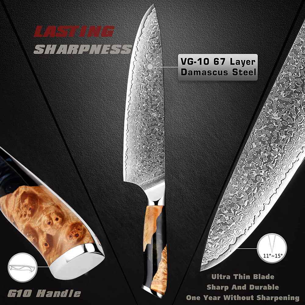 Damascus Steel Chef Knife - Professional Kitchen Knife for Chefs - Flowly Home