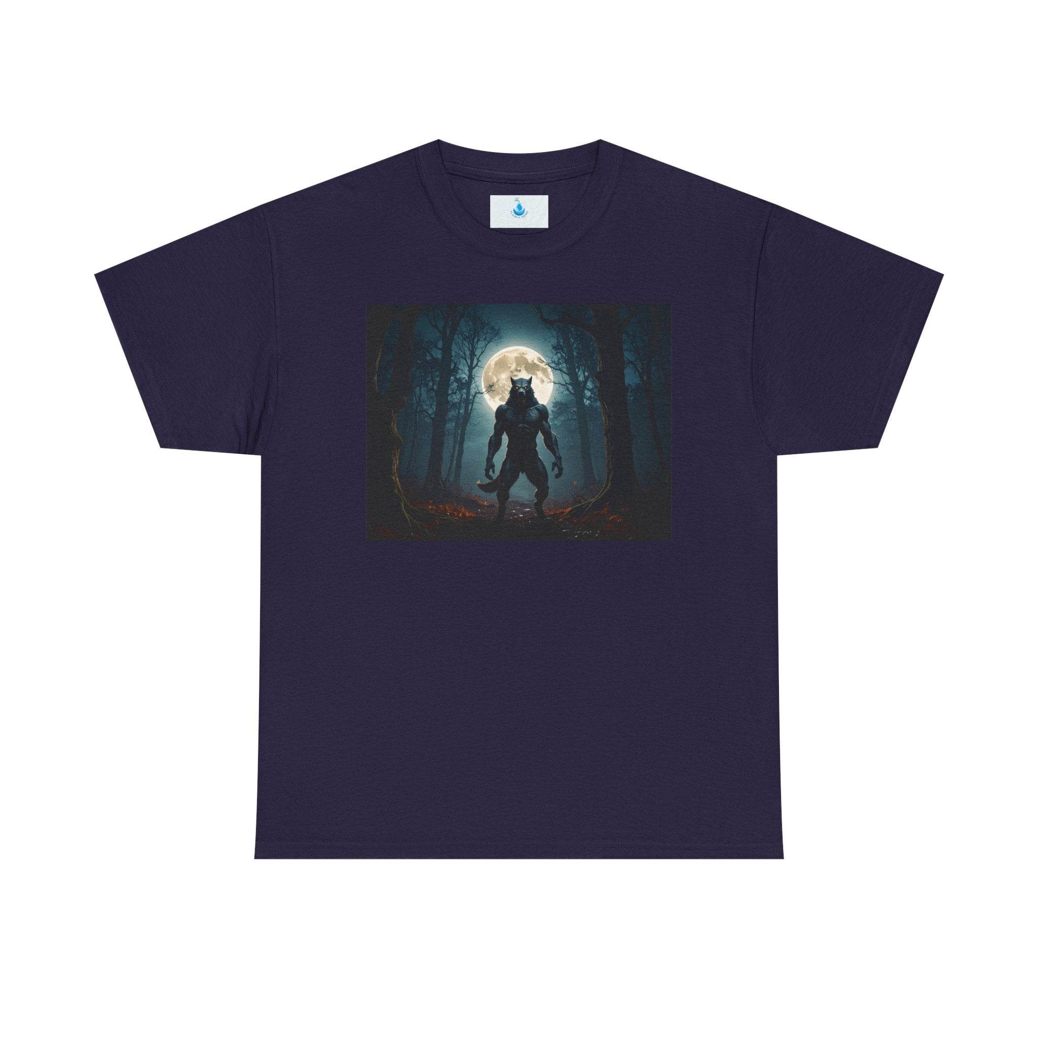 Moonlit Wolf Unisex Heavy Cotton Tee - Dark Forest Graphic T-Shirt, Perfect for Halloween, Gifts for Nature Lovers, Casual Wear, [...] - Flowly Home
