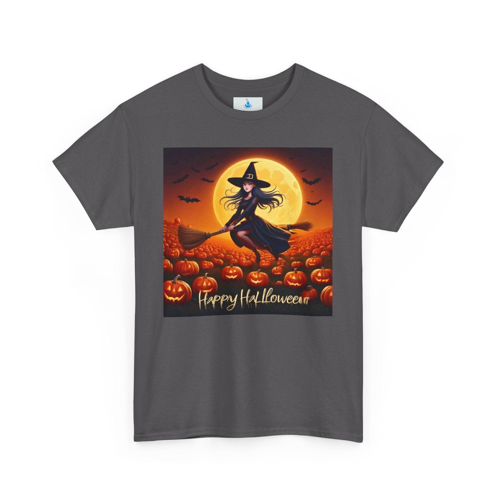 Halloween Witch Tee, Unisex Heavy Cotton Shirt, Perfect for Fall Celebrations, Spooky Season Apparel, Halloween Costume Top, Pumpkin [...] - Flowly Home