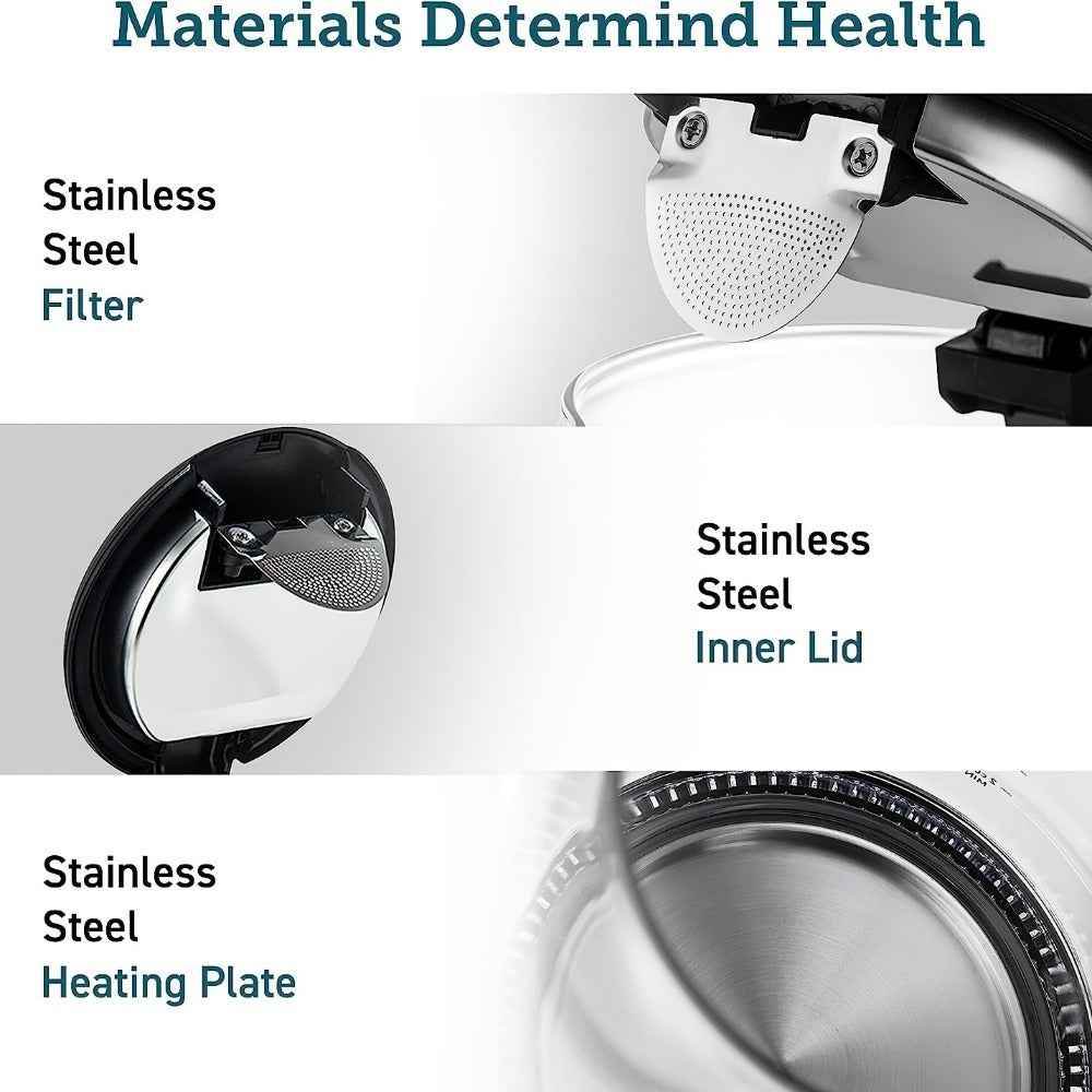 Electric Kettle with Stainless Steel Filter, 1.7L Glass Tea Kettle & Hot Water Boiler, 1200W, Wide Opening, Black - Flowly Home