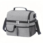 Insulated Lunch Bag - Large Grey Tote with 2 Compartments, Shoulder Straps, Leak-Proof Design - Reusable for Men, Women, and Adults - Ideal for Office, School, and Picnics - Flowly Home