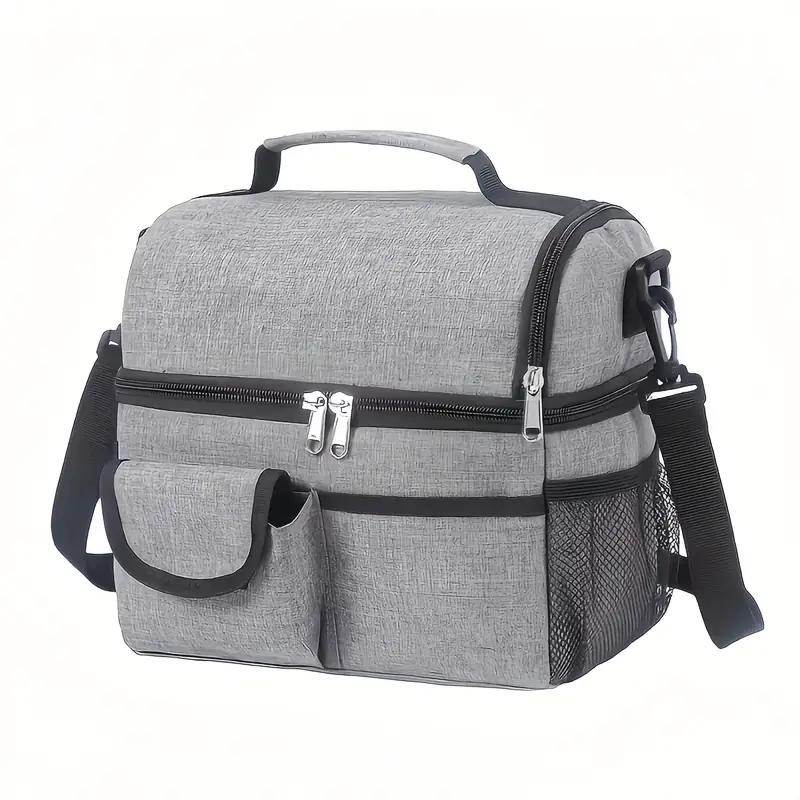 Insulated Lunch Bag - Large Grey Tote with 2 Compartments, Shoulder Straps, Leak-Proof Design - Reusable for Men, Women, and Adults - Ideal for Office, School, and Picnics - Flowly Home