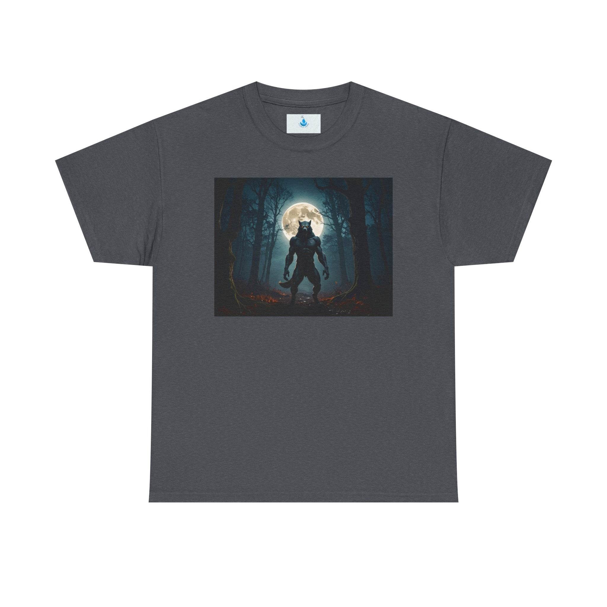 Moonlit Wolf Unisex Heavy Cotton Tee - Dark Forest Graphic T-Shirt, Perfect for Halloween, Gifts for Nature Lovers, Casual Wear, [...] - Flowly Home