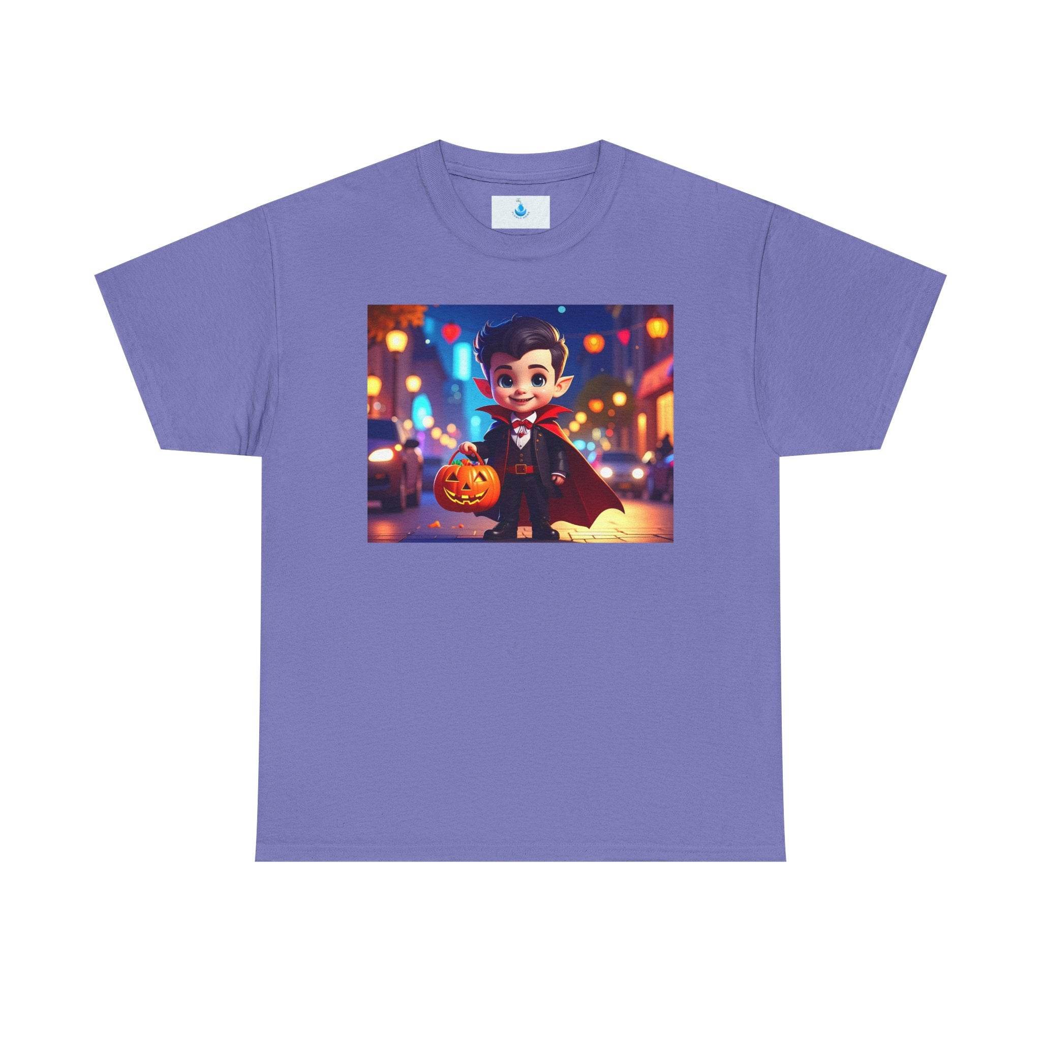 Halloween Vampire Tee for Kids, Spooky Costume Shirt, Trick or Treat, Graphic T-Shirt for Fall, Unisex Heavy Cotton Tee - Flowly Home