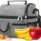 Insulated Lunch Bag - Large Grey Tote with 2 Compartments, Shoulder Straps, Leak-Proof Design - Reusable for Men, Women, and Adults - Ideal for Office, School, and Picnics - Flowly Home