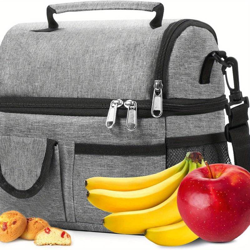 Insulated Lunch Bag - Large Grey Tote with 2 Compartments, Shoulder Straps, Leak-Proof Design - Reusable for Men, Women, and Adults - Ideal for Office, School, and Picnics - Flowly Home