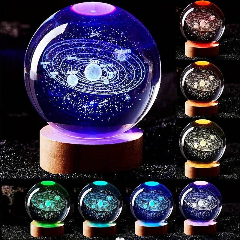 3D Solar System Nightlight - Unique Crystal Glass Ball Light for Creative Holiday Gifts - Flowly Home