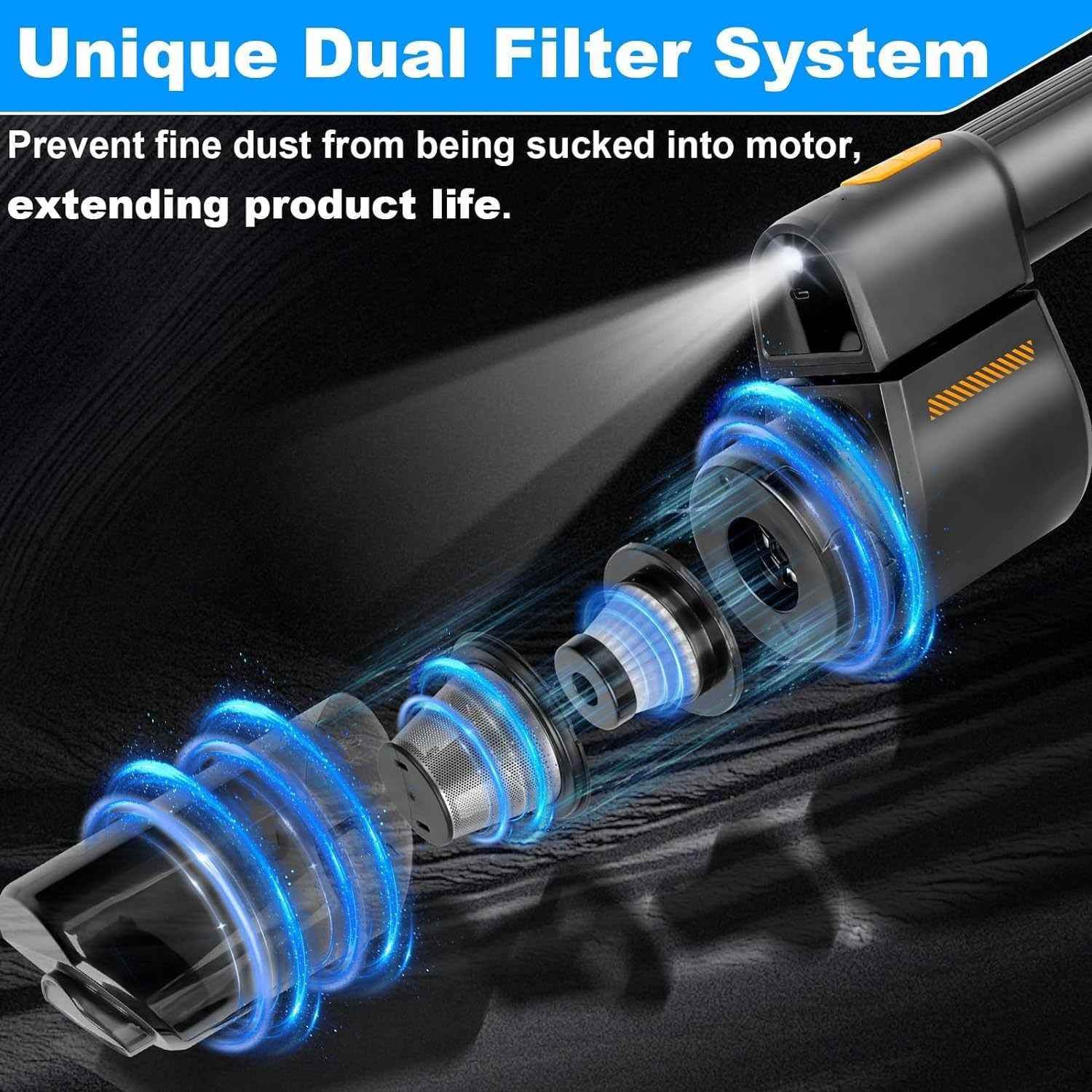 Handheld Cordless Car Vacuum with Strong Suction and Low Noise Inflator for Portable Cleaning - Flowly Home
