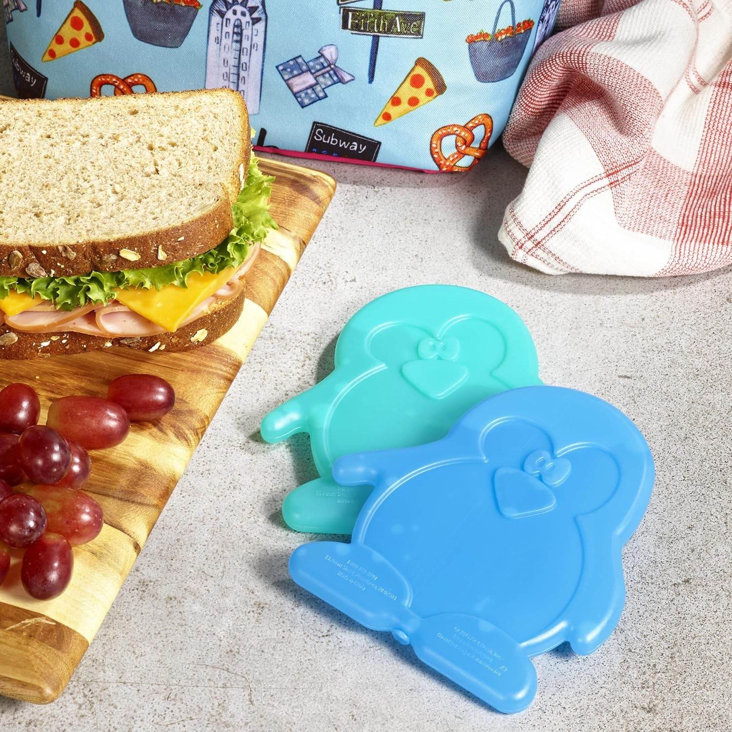 Coolers Kids Lunch Box Ice Packs - Slim Reusable Ice Packs for Lunch Bags, Set of 4 Multicolored Penguin Design - Flowly Home