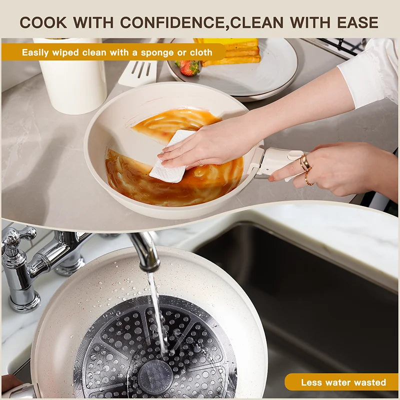 21 Piece Astercook Non-Stick Cookware Set, Ceramic Pots and Pans with Sensor Handles, Milky White