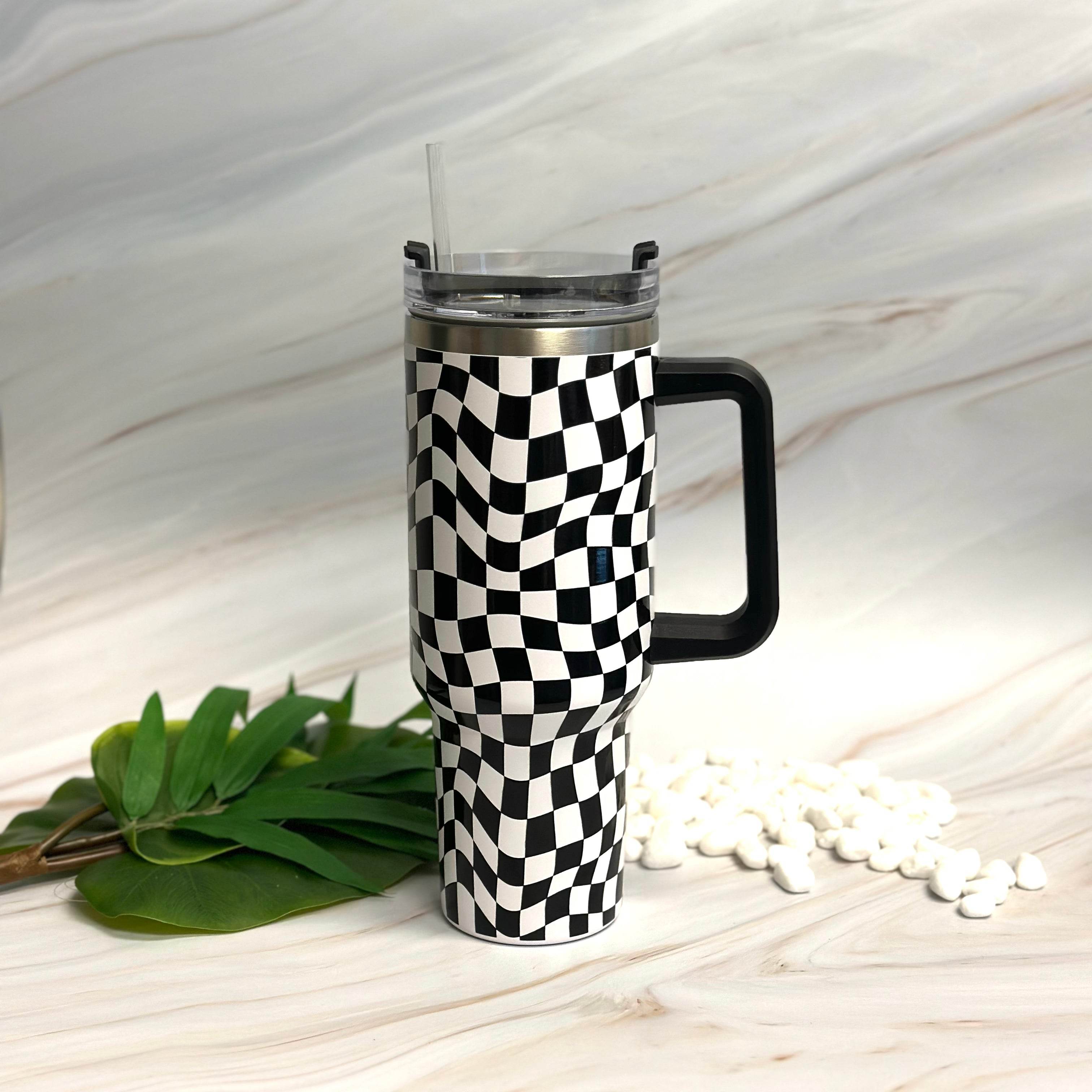 Stylish Checker Water Cup with Handle - Large Size - Flowly Home