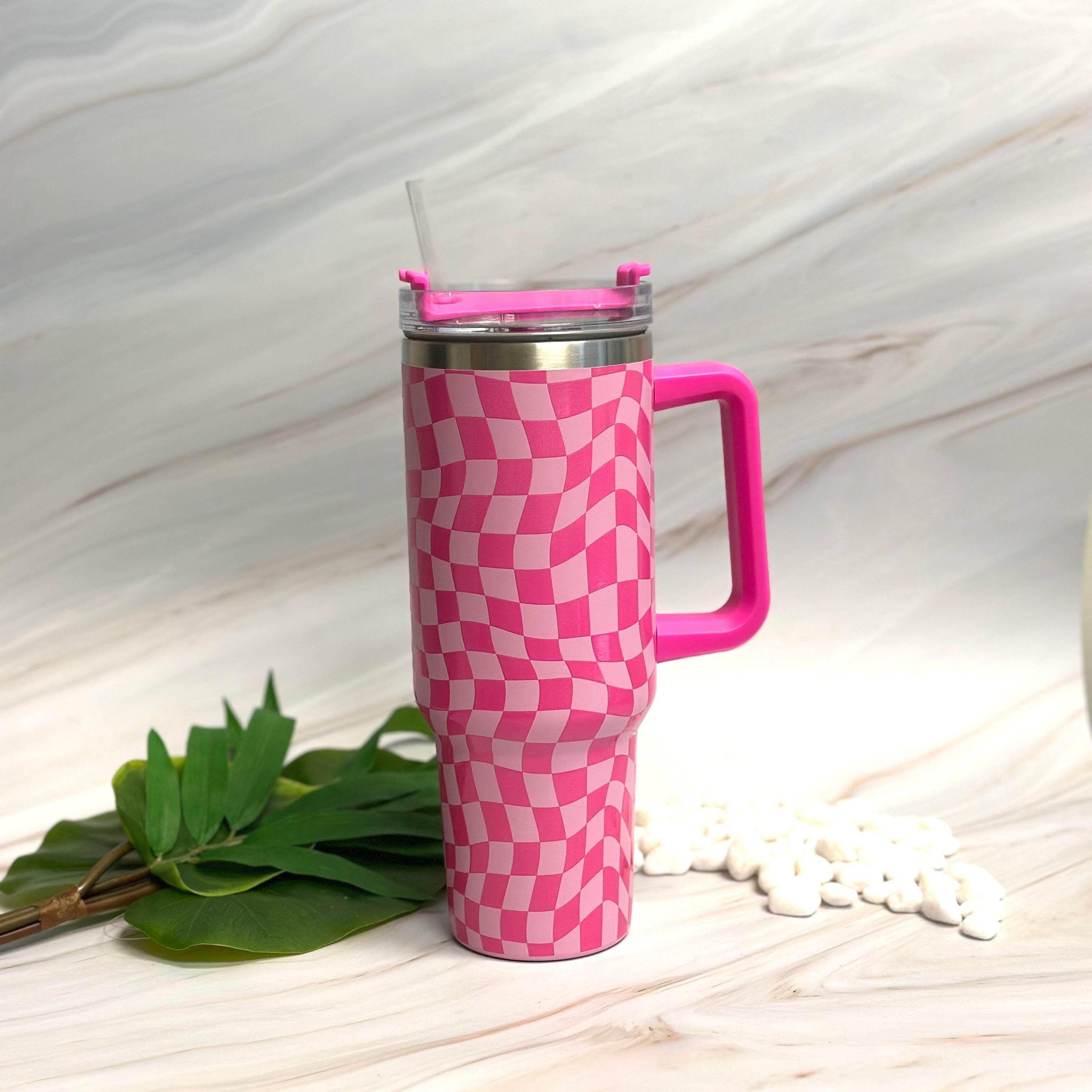 Stylish Checker Water Cup with Handle - Large Size - Flowly Home