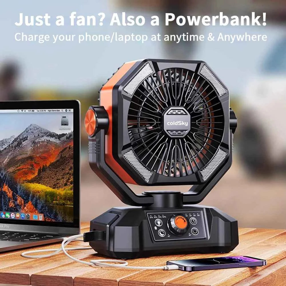 coldSky 20000mAh Battery Camping Fan with 4 LED Lantern 8 Speeds Desk Fan Portable Outdoor Fan for Tent Power Outages Jobsite