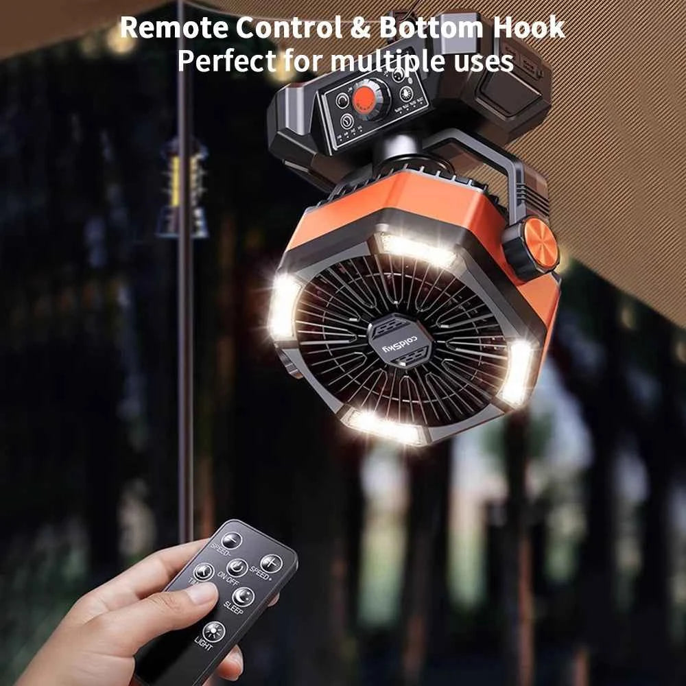 coldSky 20000mAh Battery Camping Fan with 4 LED Lantern 8 Speeds Desk Fan Portable Outdoor Fan for Tent Power Outages Jobsite