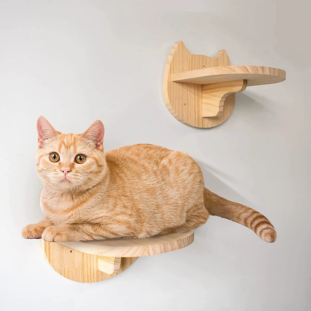 Cat Wall Mounted Furniture with Solid Wooden Climbing Ladder, Hammock, and Scratching Post for Indoor Cats