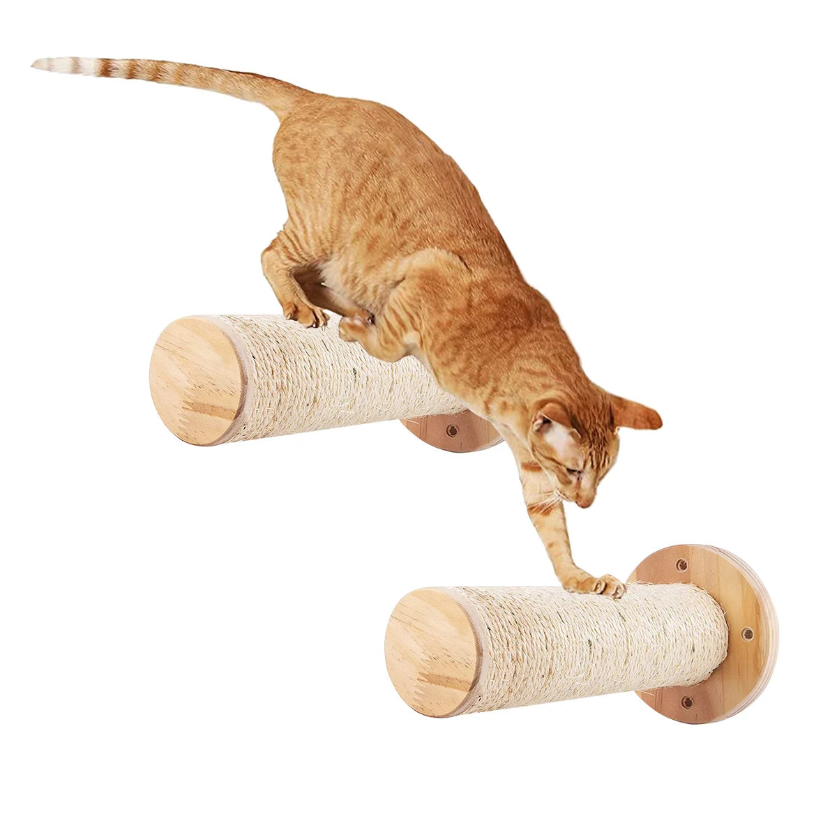 Cat Wall Mounted Furniture with Solid Wooden Climbing Ladder, Hammock, and Scratching Post for Indoor Cats
