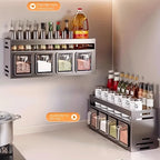 Stainless Steel Kitchen Spice Rack Wall-Mounted Multi-Functional Spice Rack Box Jar Kitchen Storage Home Organizer