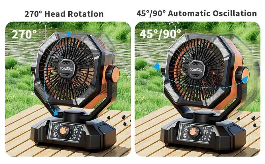 coldSky 20000mAh Battery Camping Fan with 4 LED Lantern 8 Speeds Desk Fan Portable Outdoor Fan for Tent Power Outages Jobsite