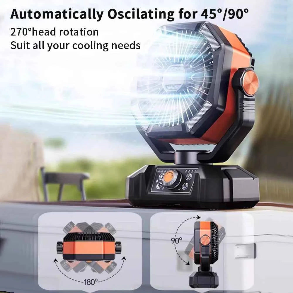 coldSky 20000mAh Battery Camping Fan with 4 LED Lantern 8 Speeds Desk Fan Portable Outdoor Fan for Tent Power Outages Jobsite