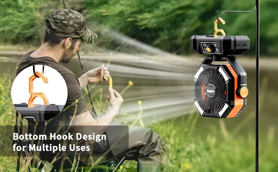 coldSky 20000mAh Battery Camping Fan with 4 LED Lantern 8 Speeds Desk Fan Portable Outdoor Fan for Tent Power Outages Jobsite