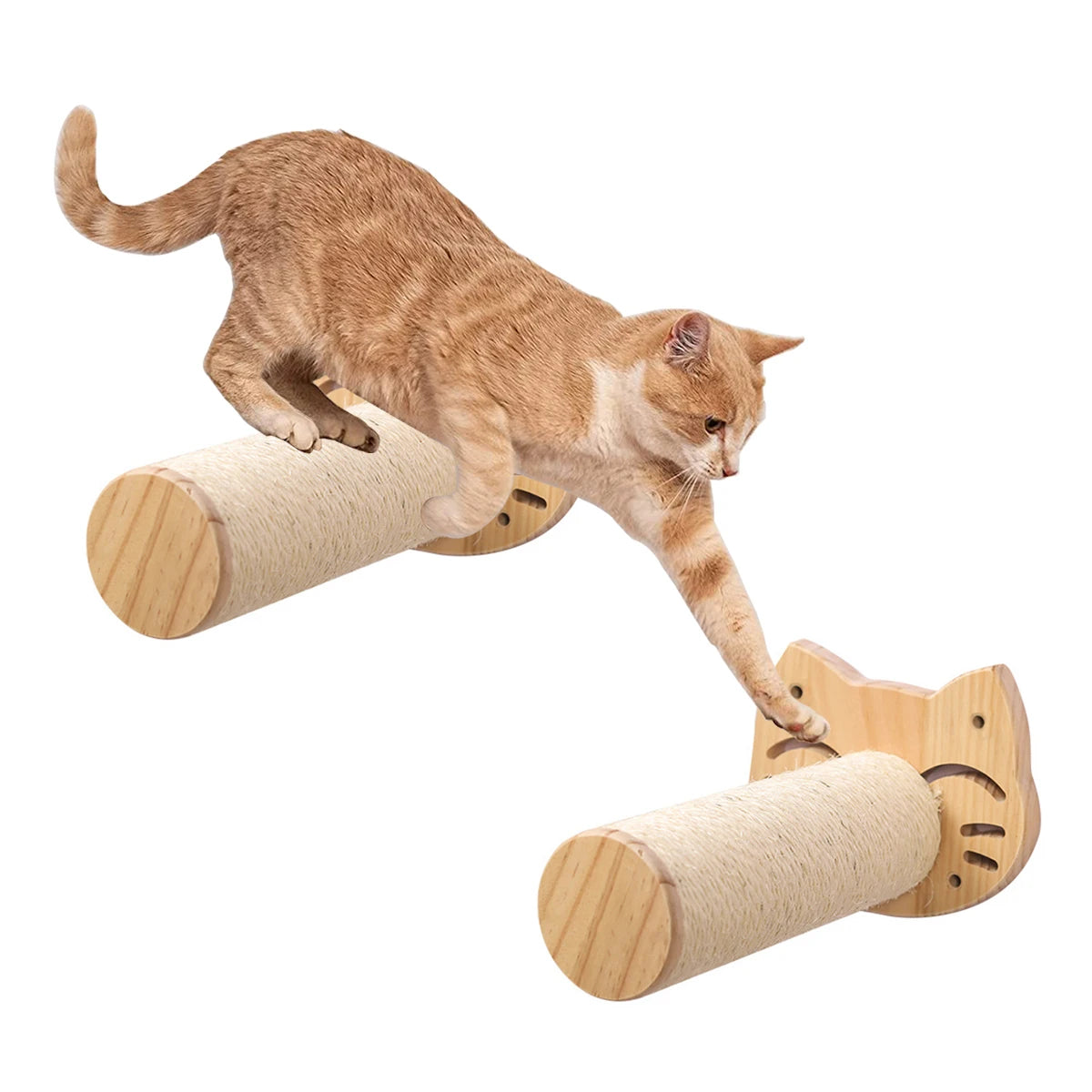 Cat Wall Mounted Furniture with Solid Wooden Climbing Ladder, Hammock, and Scratching Post for Indoor Cats