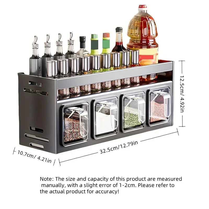 Stainless Steel Kitchen Spice Rack Wall-Mounted Multi-Functional Spice Rack Box Jar Kitchen Storage Home Organizer