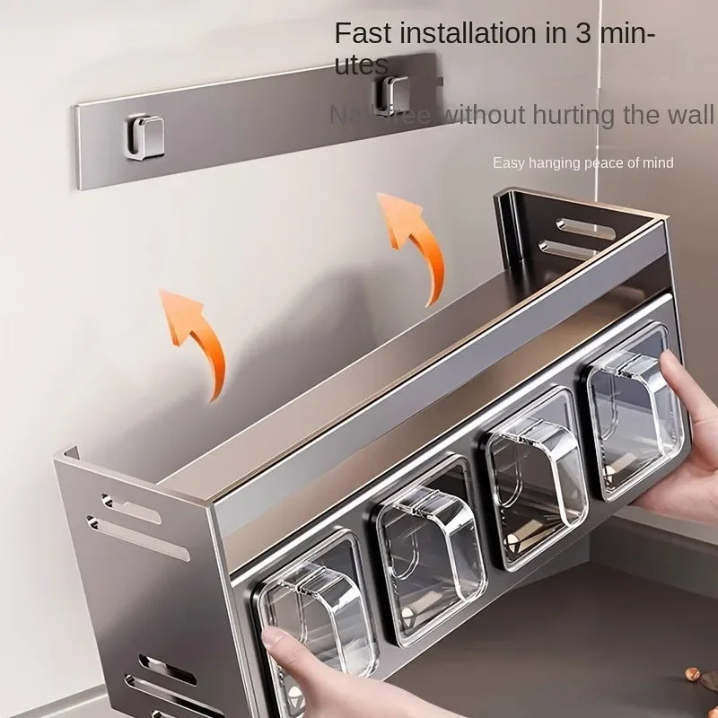Stainless Steel Kitchen Spice Rack Wall-Mounted Multi-Functional Spice Rack Box Jar Kitchen Storage Home Organizer