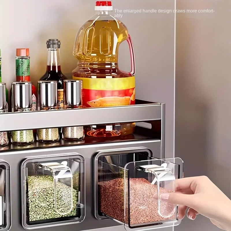 Stainless Steel Kitchen Spice Rack Wall-Mounted Multi-Functional Spice Rack Box Jar Kitchen Storage Home Organizer