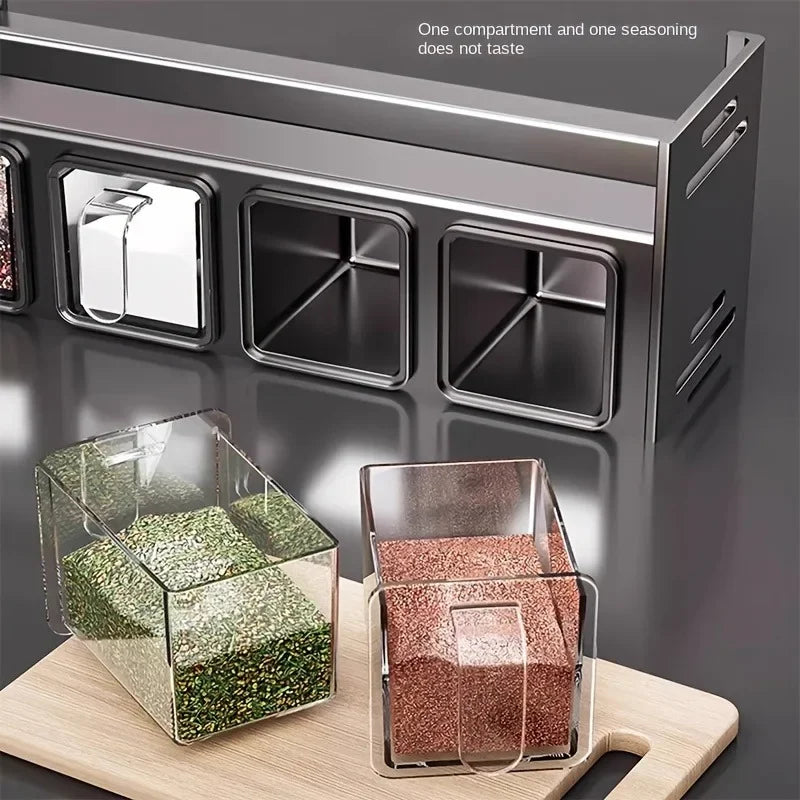 Stainless Steel Kitchen Spice Rack Wall-Mounted Multi-Functional Spice Rack Box Jar Kitchen Storage Home Organizer